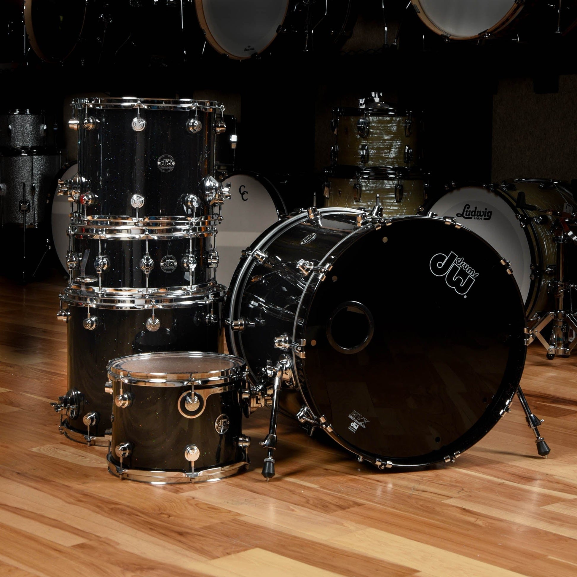 DW Performance Series 12/14/16/22/6.5x14 Drum Kit 5pc Black Mirra USED Drums and Percussion / Acoustic Drums / Full Acoustic Kits