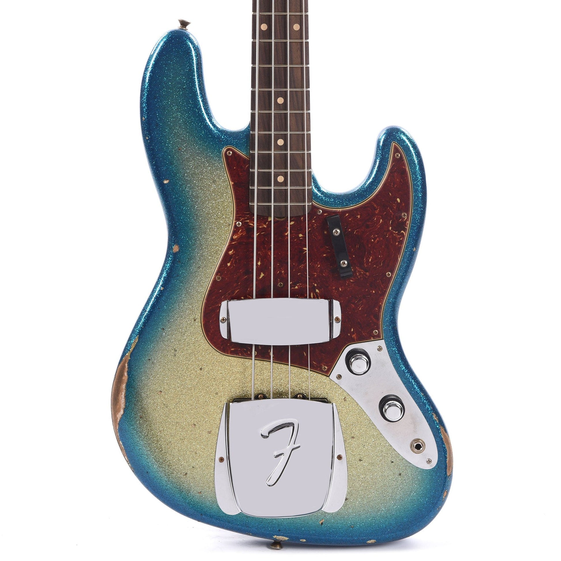 Fender Custom Shop 1960 Jazz Bass Relic Aged Gold Sparkle with Blue Sparkle Burst w/Painted Headcap Bass Guitars / 4-String