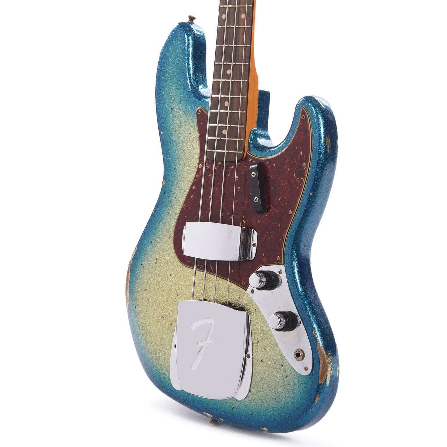 Fender Custom Shop 1960 Jazz Bass Relic Aged Gold Sparkle with Blue Sparkle Burst w/Painted Headcap Bass Guitars / 4-String