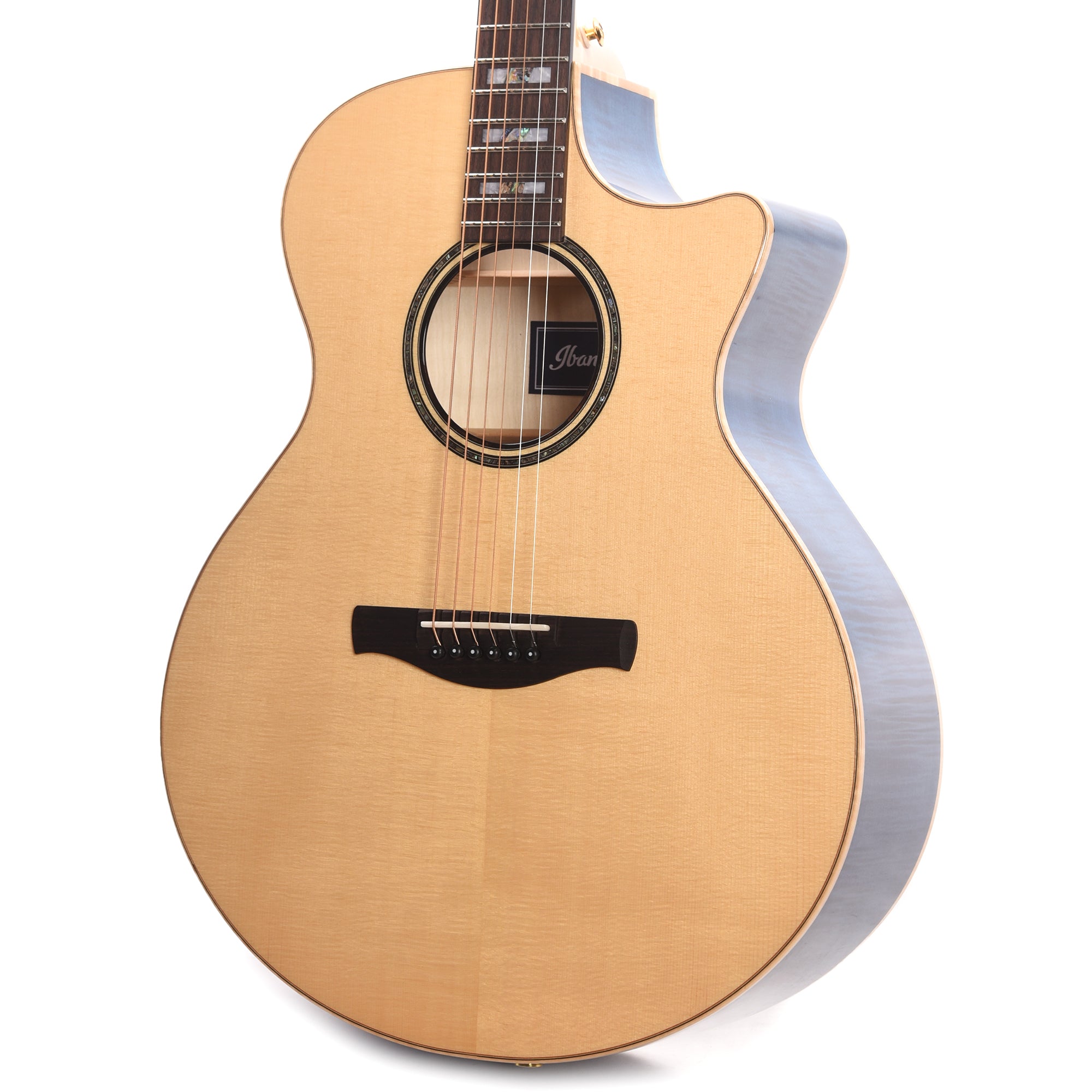 Ibanez AE390NTA Acoustic-Electric Guitar Natural High Gloss Top, Aqua Blue High Gloss Back and Sides