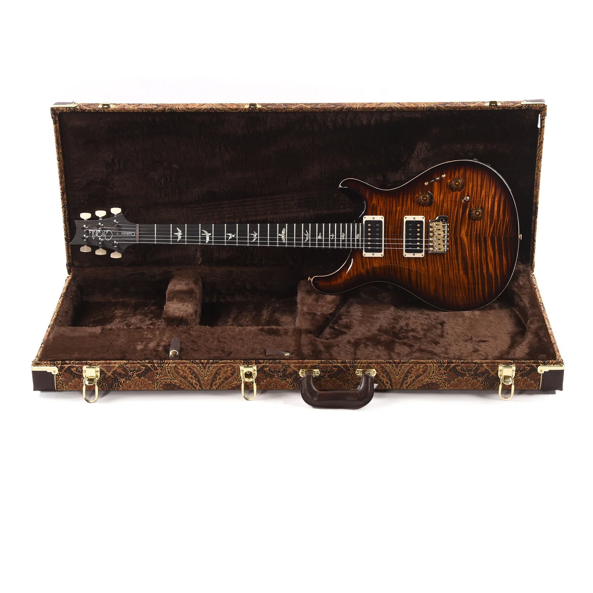 PRS Wood Library Custom 24 Piezo 10-Top Flame Black Gold Burst w/Figured Stained Neck & Ebony Fingerboard