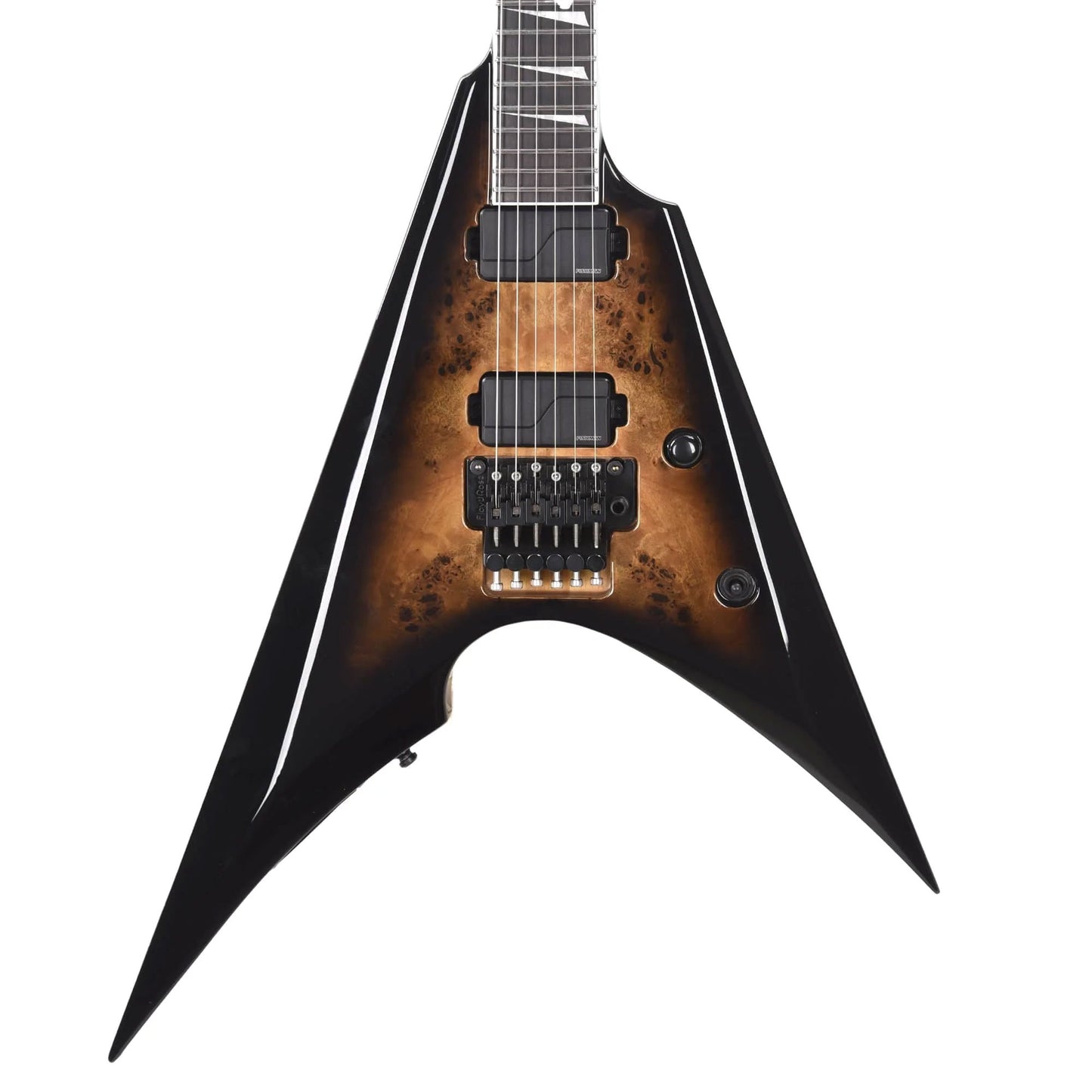 ESP E-II Arrow Burl Maple Nebula Black Burst