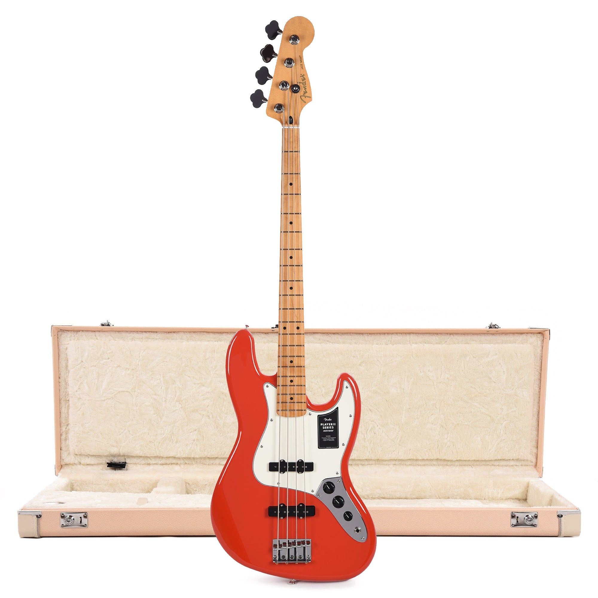 Fender Player II Jazz Bass MN Coral Red and Shell Pink Hardshell Case Bundle