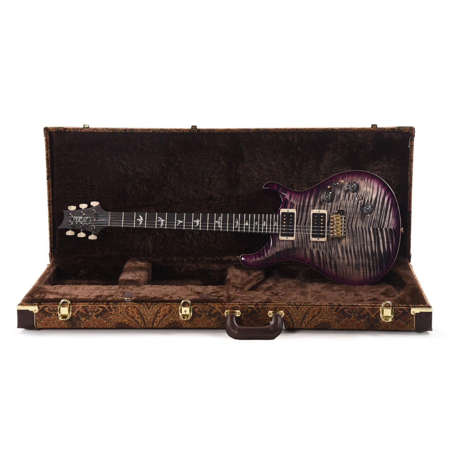 PRS Wood Library Custom 24 Piezo 10-Top Flame Charcoal Purple Burst w/Figured Stained Neck & Ebony Fingerboard