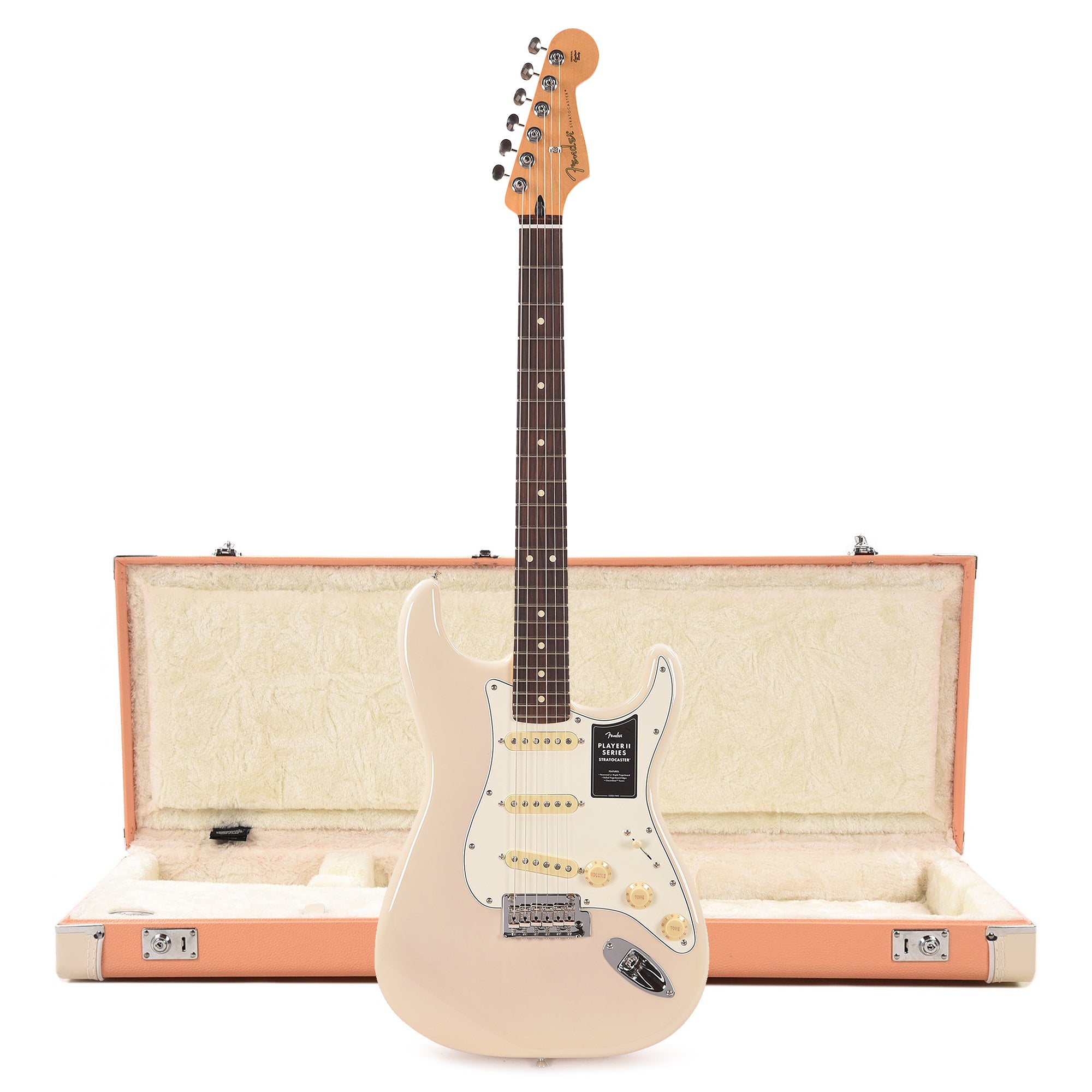 Fender Player II Stratocaster RW White Blonde and Pacific Peach Hardshell Case Bundle