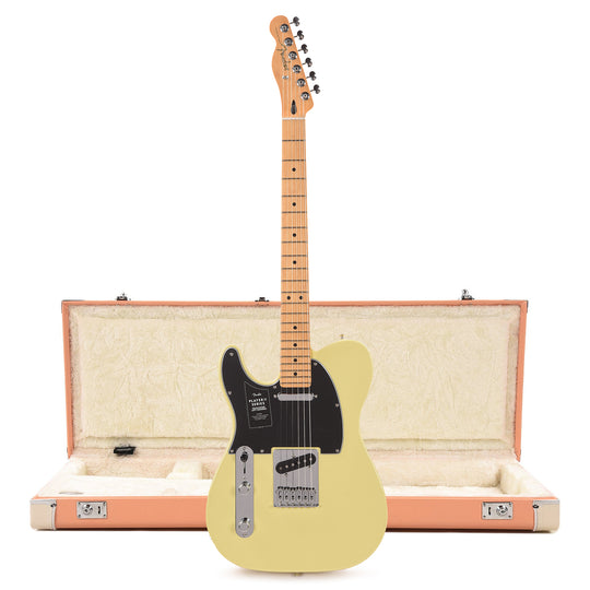 Fender Player II Telecaster MN Hialeah Yellow LEFTY and Pacific Peach Hardshell Case Bundle