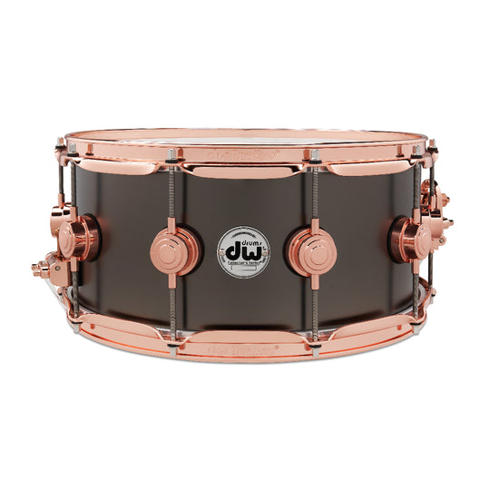 DW Collector's Series 6.5x14 Satin Black Brass Snare Drum w/ Copper Hardware