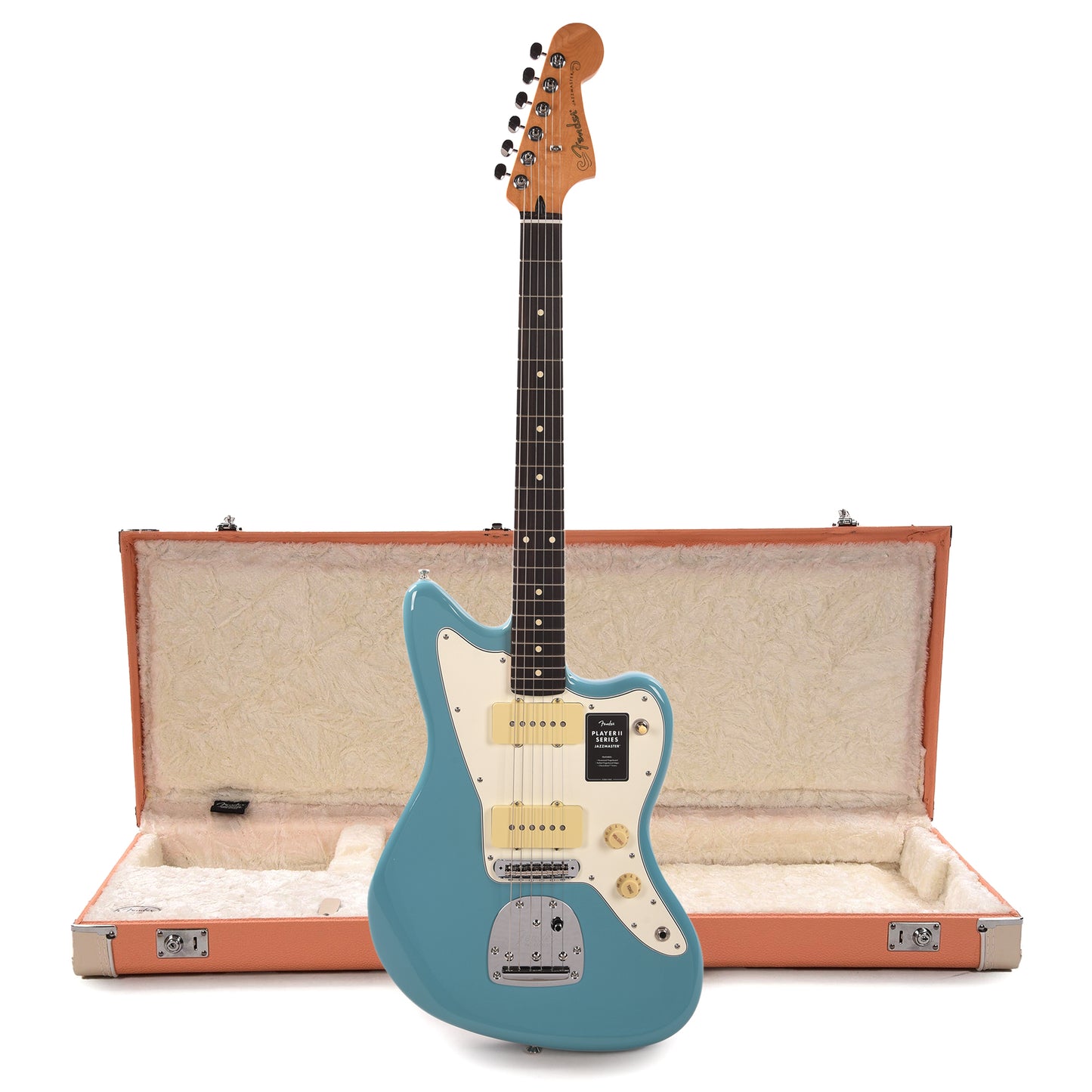 Fender Player II Jazzmaster RW Aquatone Blue and Pacific Peach Hardshell Case Bundle