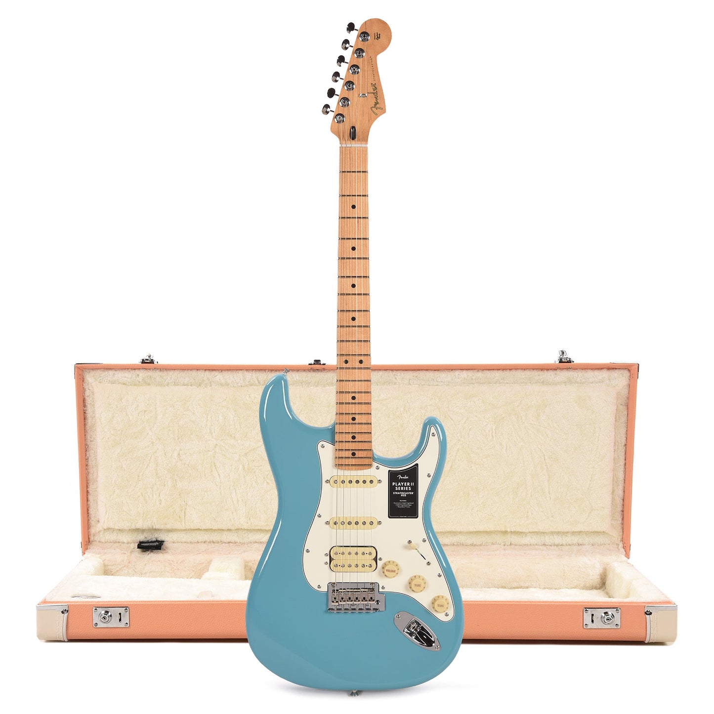 Fender Player II Stratocaster HSS MN Aquatone Blue and Pacific Peach Hardshell Case Bundle