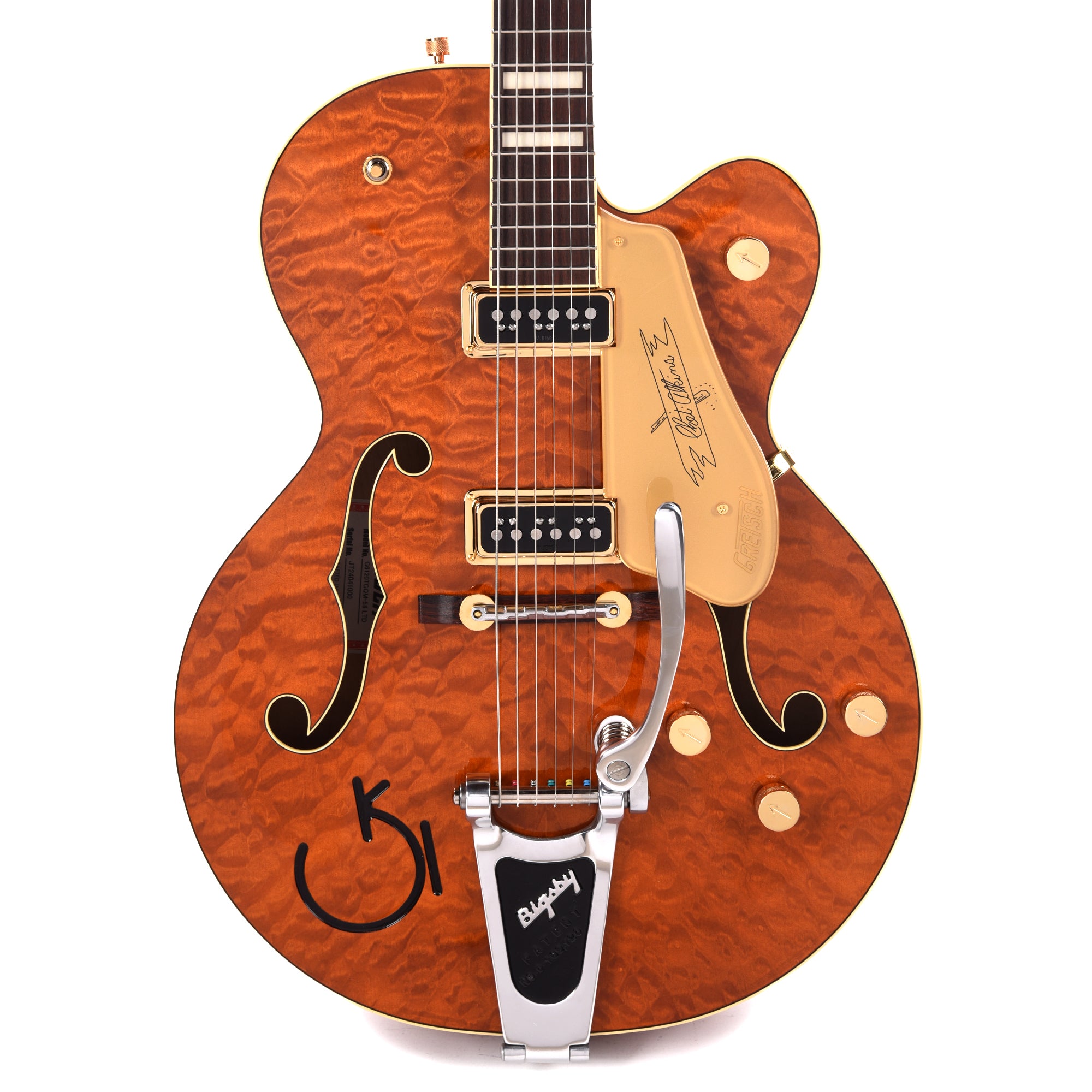 Gretsch G6120TGQM-56 Limited Edition Quilt Classic Chet Atkins Hollow Body with Bigsby Roundup Orange Stain Lacquer