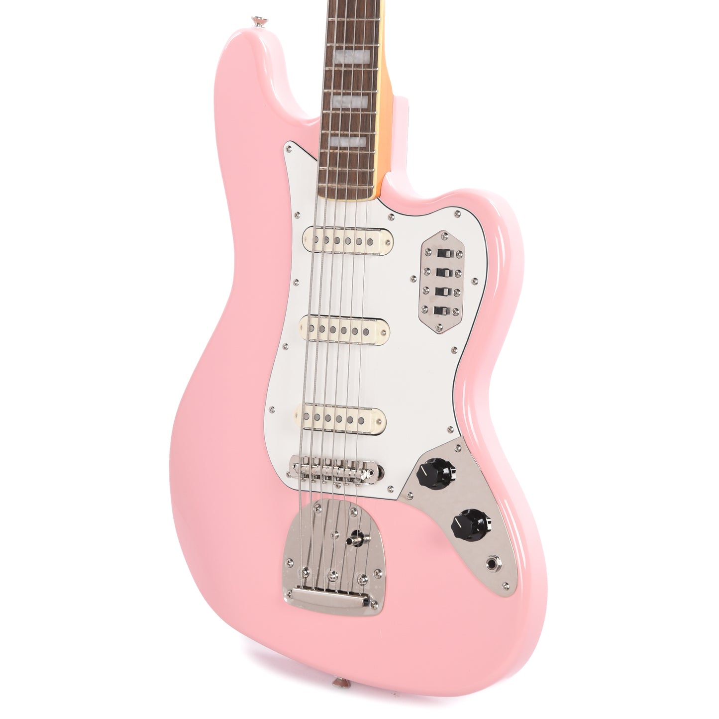 Squier Classic Vibe Bass VI Shell Pink w/Matching Headcap & 3-Ply Parchment Pickguard