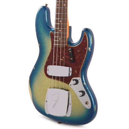 Fender Custom Shop 1960 Jazz Bass Relic Aged Gold Sparkle with Blue Sparkle Burst w/Painted Headcap