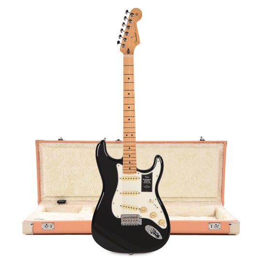 Fender Player II Stratocaster MN Black and Pacific Peach Hardshell Case Bundle