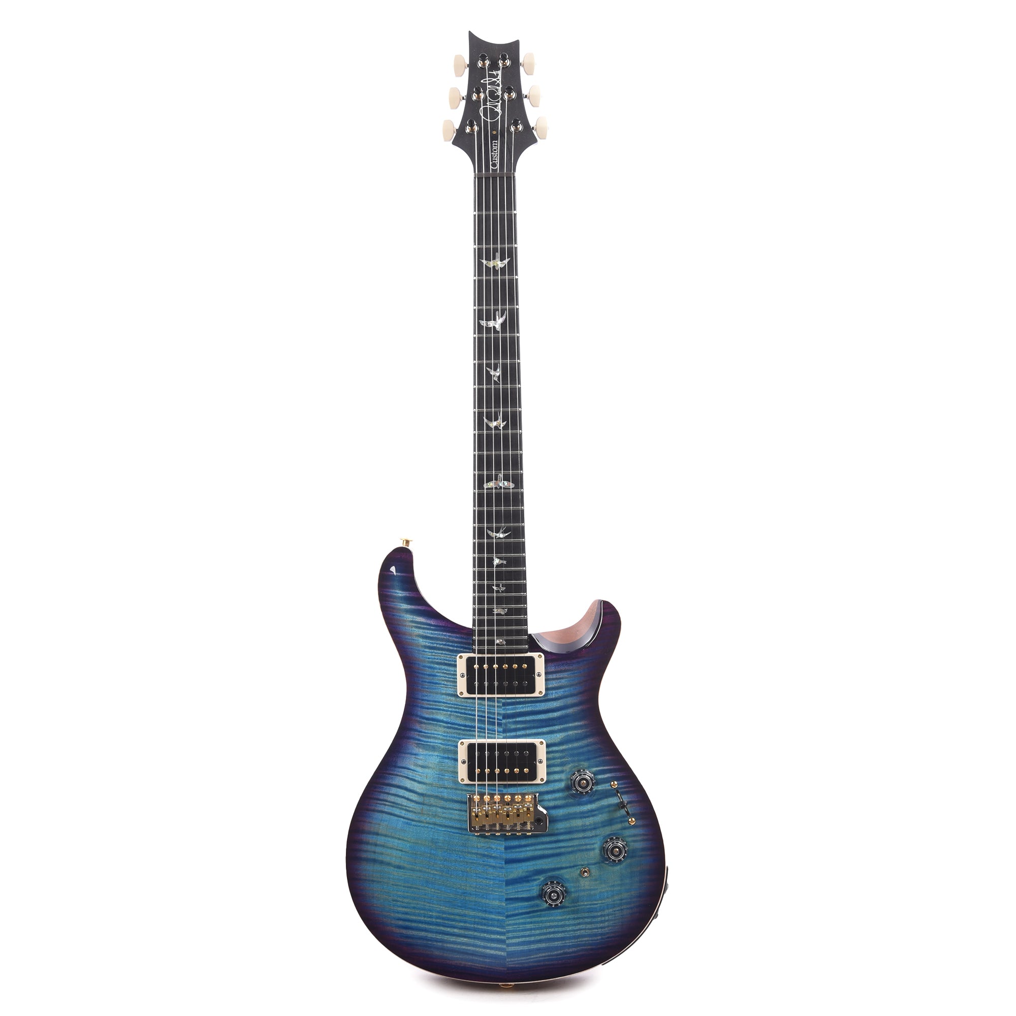 PRS Wood Library Custom 24 Piezo 10-Top Flame Aquableux Purple Burst w/Figured Stained Neck & Ebony Fingerboard