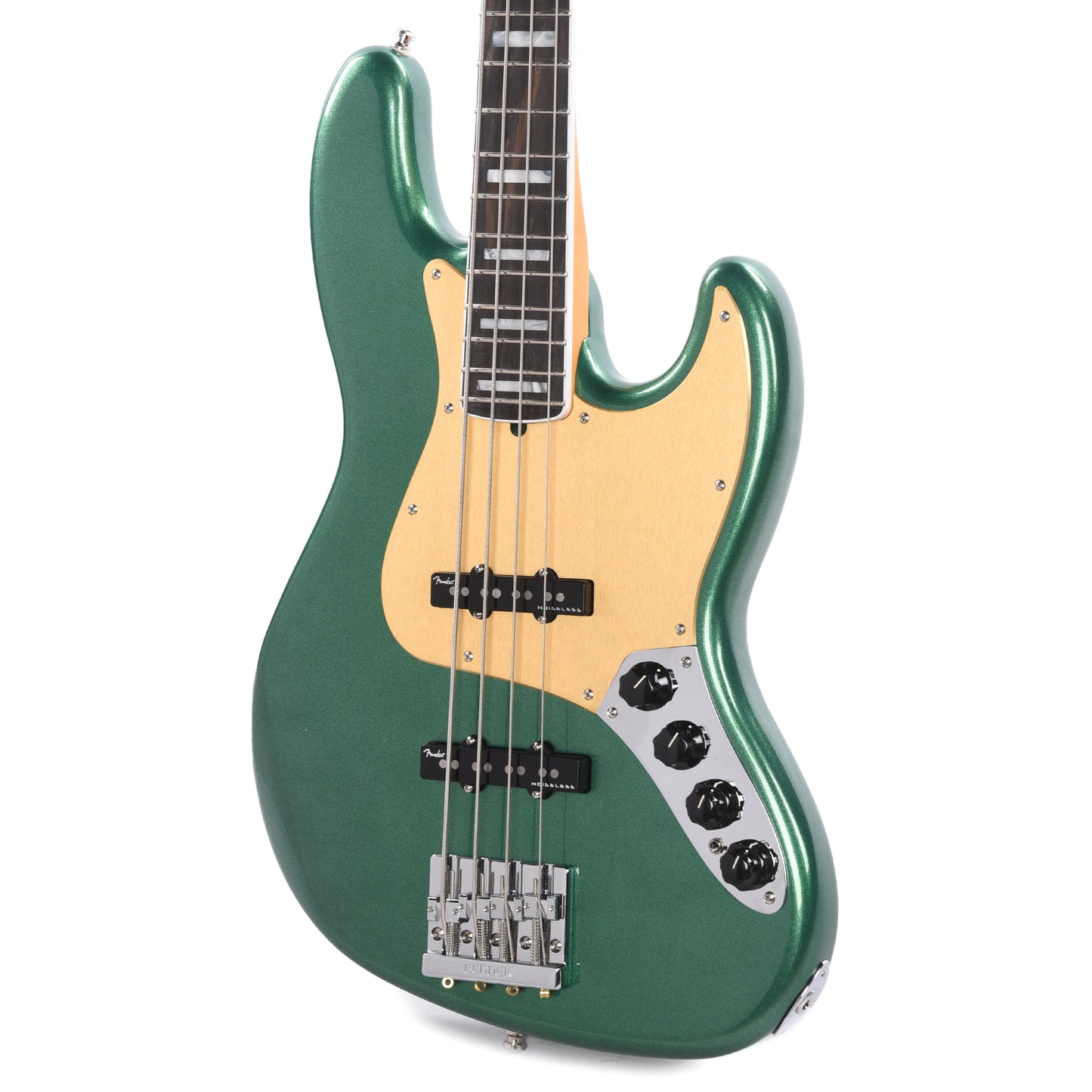 Fender American Ultra Jazz Bass Mystic Pine Green w/Ebony Fingerboard, Anodized Gold Pickguard, & Matching Headcap