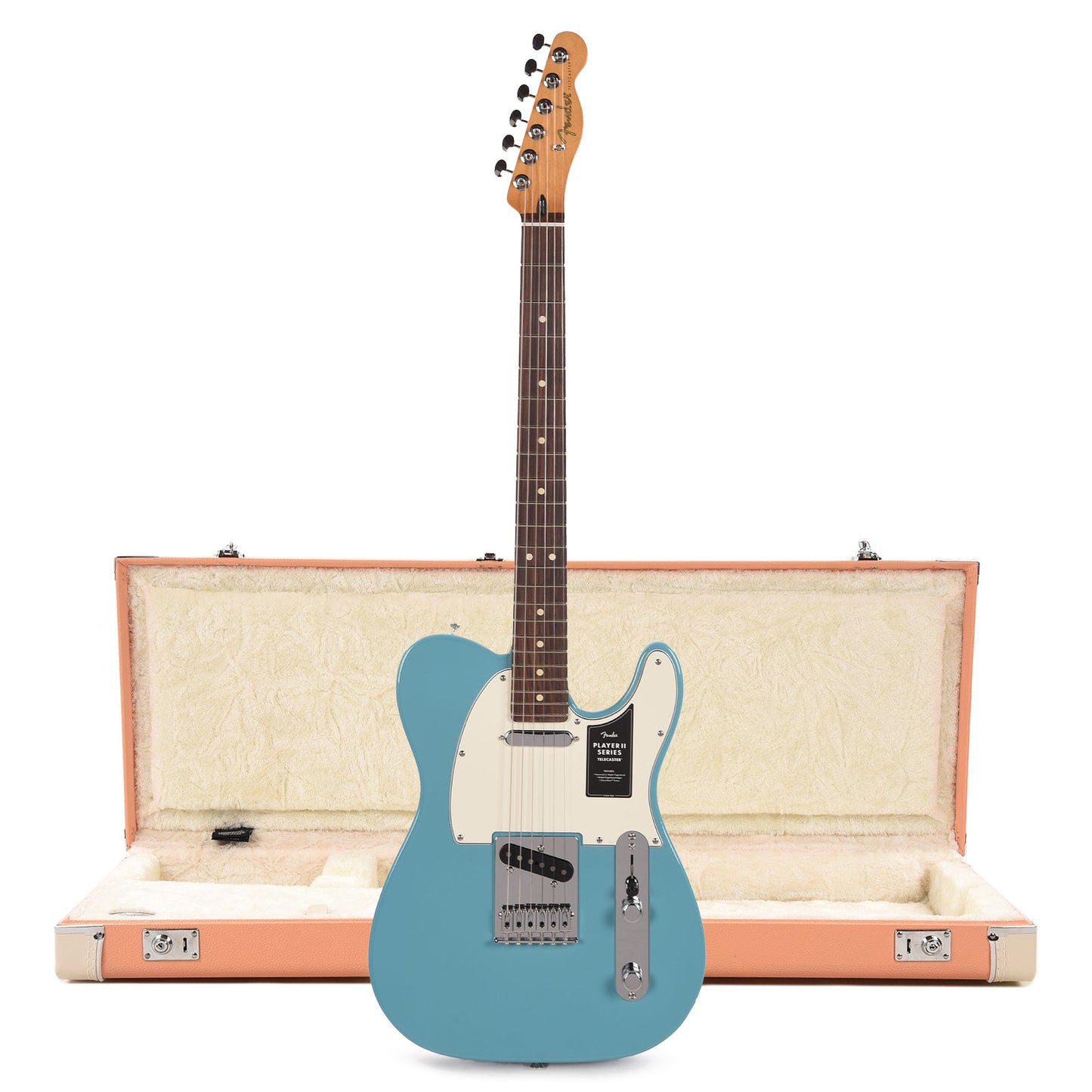 Fender Player II Telecaster RW Aquatone Blue and Pacific Peach Hardshell Case Bundle