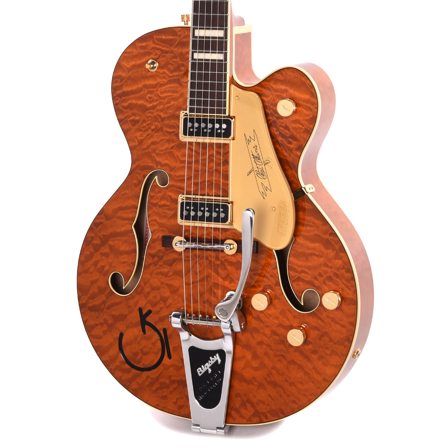 Gretsch G6120TGQM-56 Limited Edition Quilt Classic Chet Atkins Hollow Body with Bigsby Roundup Orange Stain Lacquer