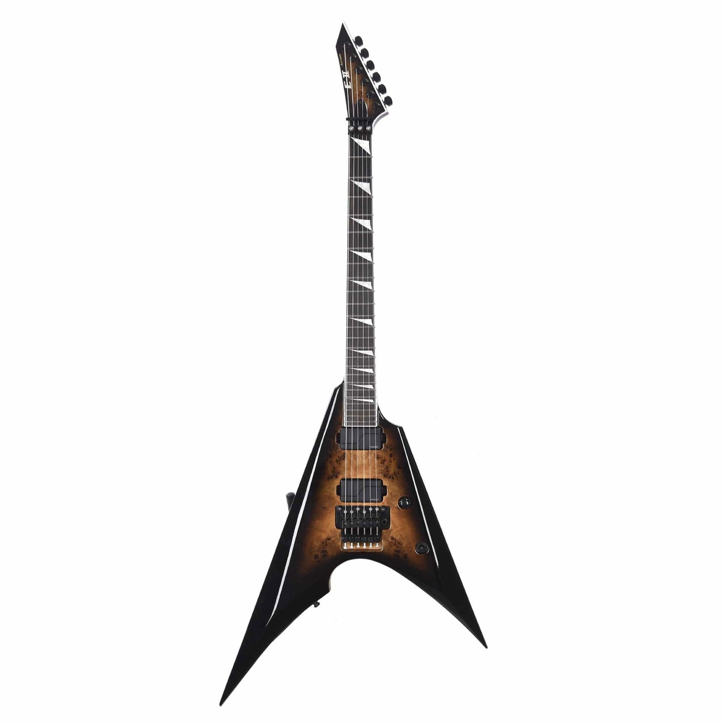 ESP E-II Arrow Burl Maple Nebula Black Burst