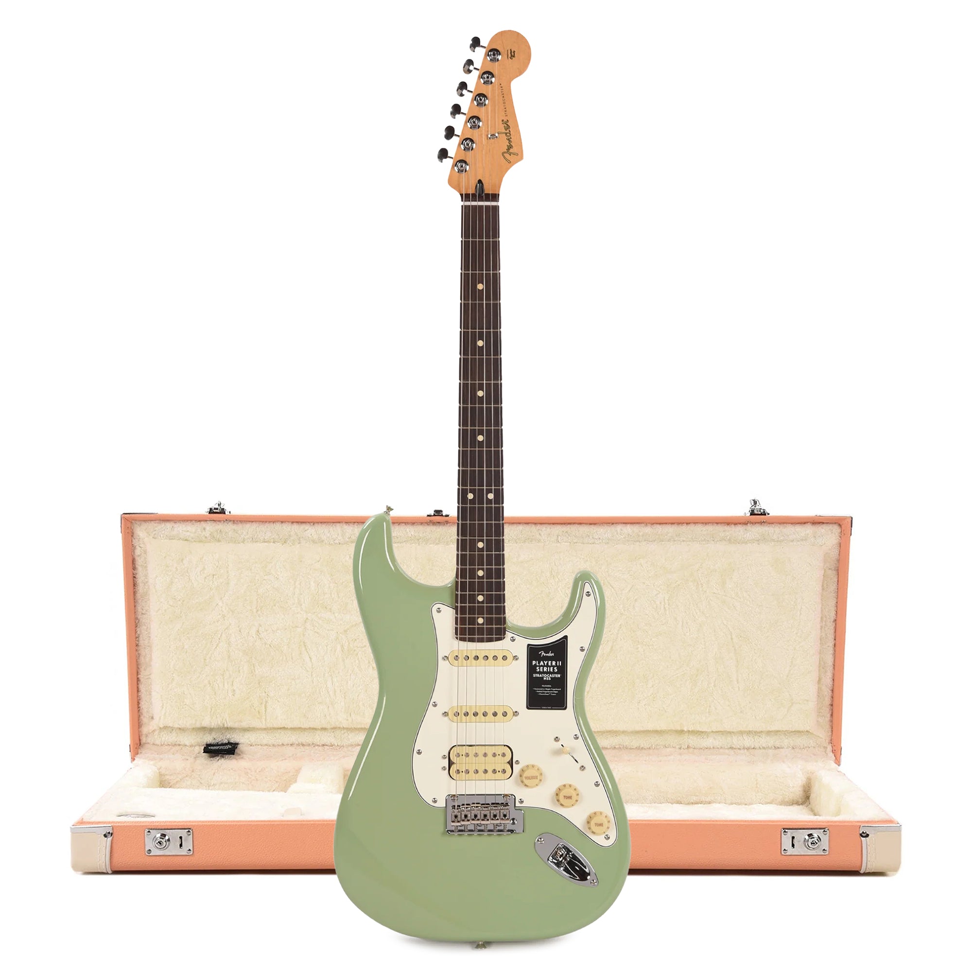 Fender Player II Stratocaster HSS RW Birch Green and Pacific Peach Hardshell Case Bundle