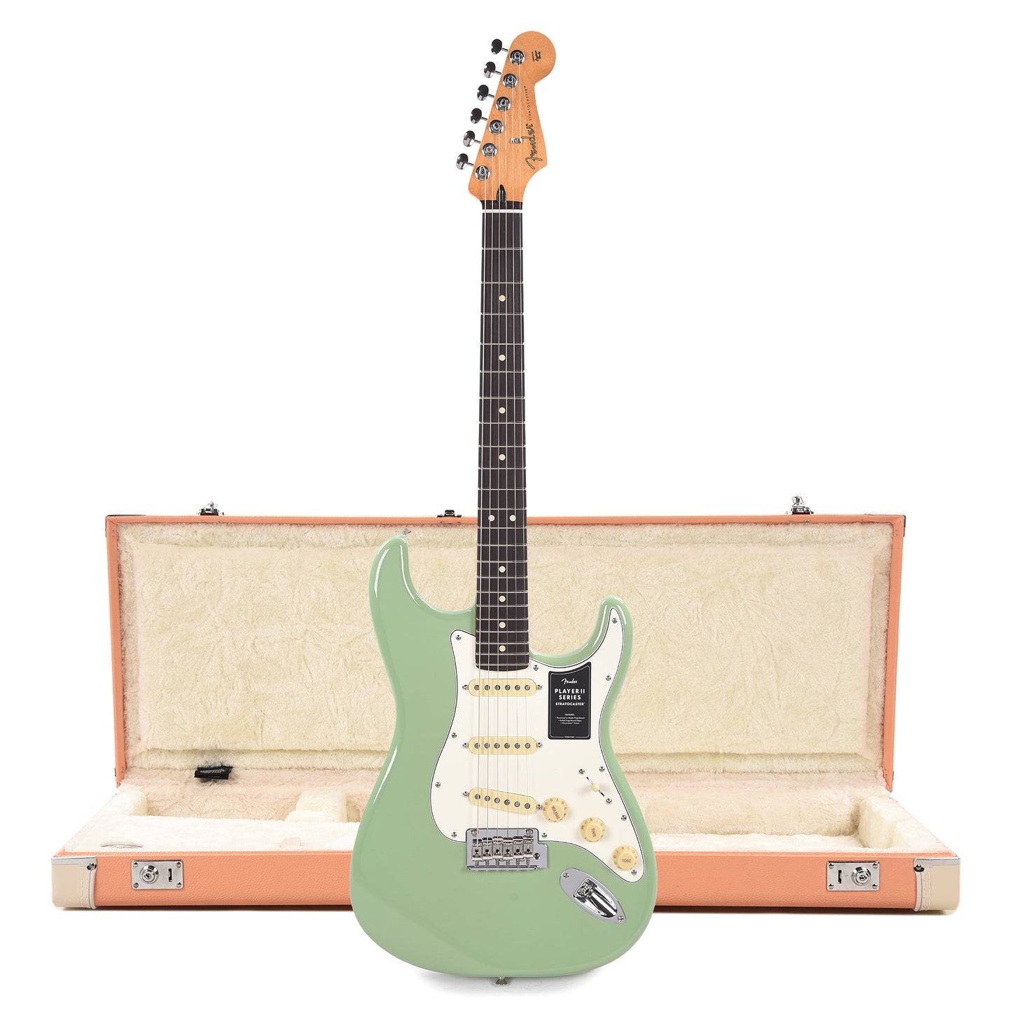 Fender Player II Stratocaster RW Birch Green and Pacific Peach Hardshell Case Bundle