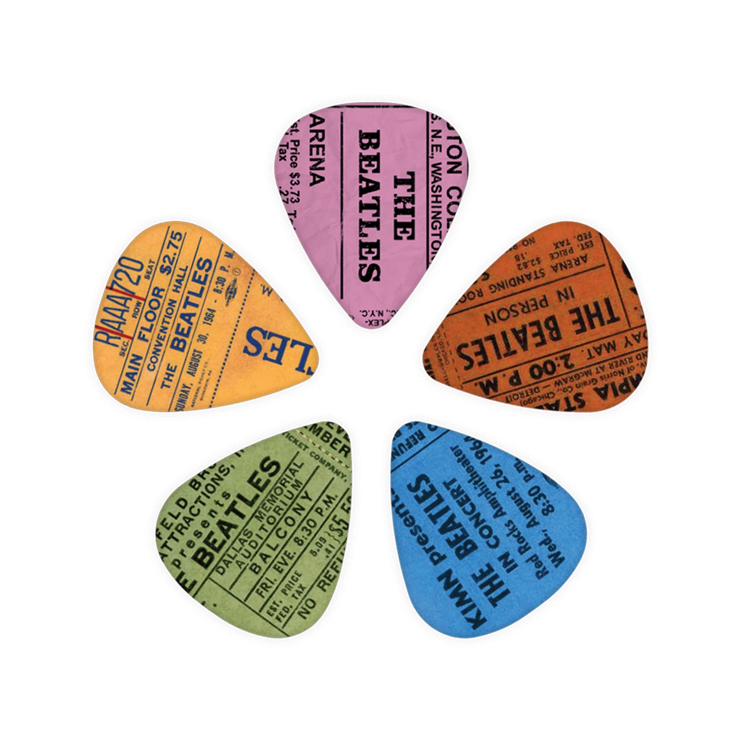 D'Addario The Beatles 1964 Tour Ticket Stubs Guitar Picks Medium Gauge (.70mm) 10-Pack