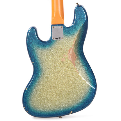 Fender Custom Shop 1960 Jazz Bass Relic Aged Gold Sparkle with Blue Sparkle Burst w/Painted Headcap