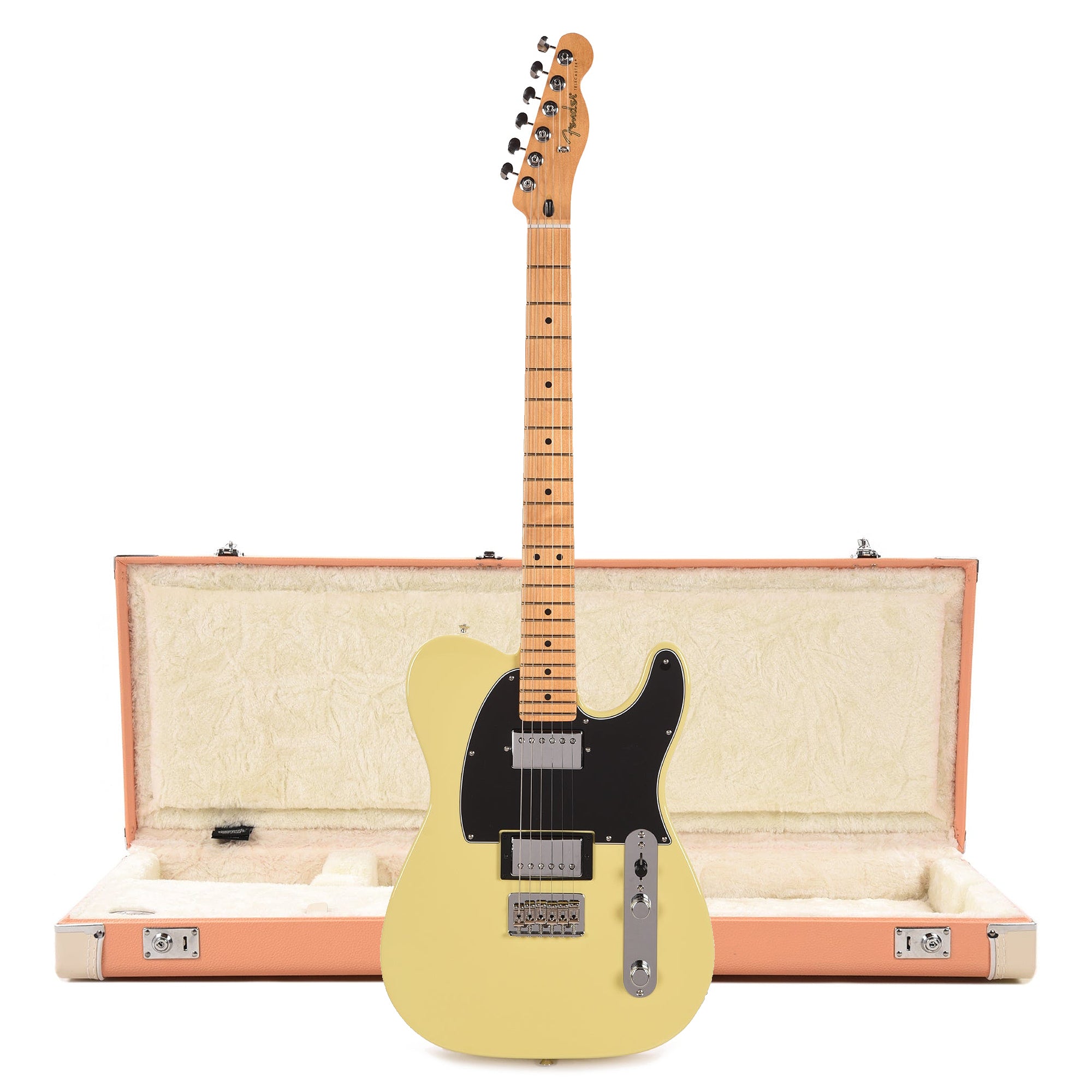 Fender Player II Telecaster HH MN Hialeah Yellow and Pacific Peach Hardshell Case Bundle