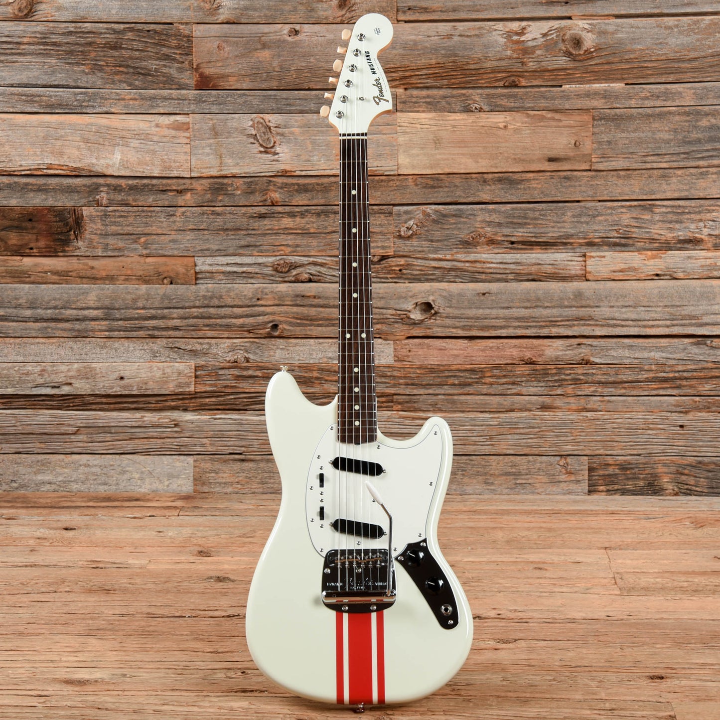 Fender MIJ Traditional 60s Mustang Olympic White/Red Competition Stripe 2023