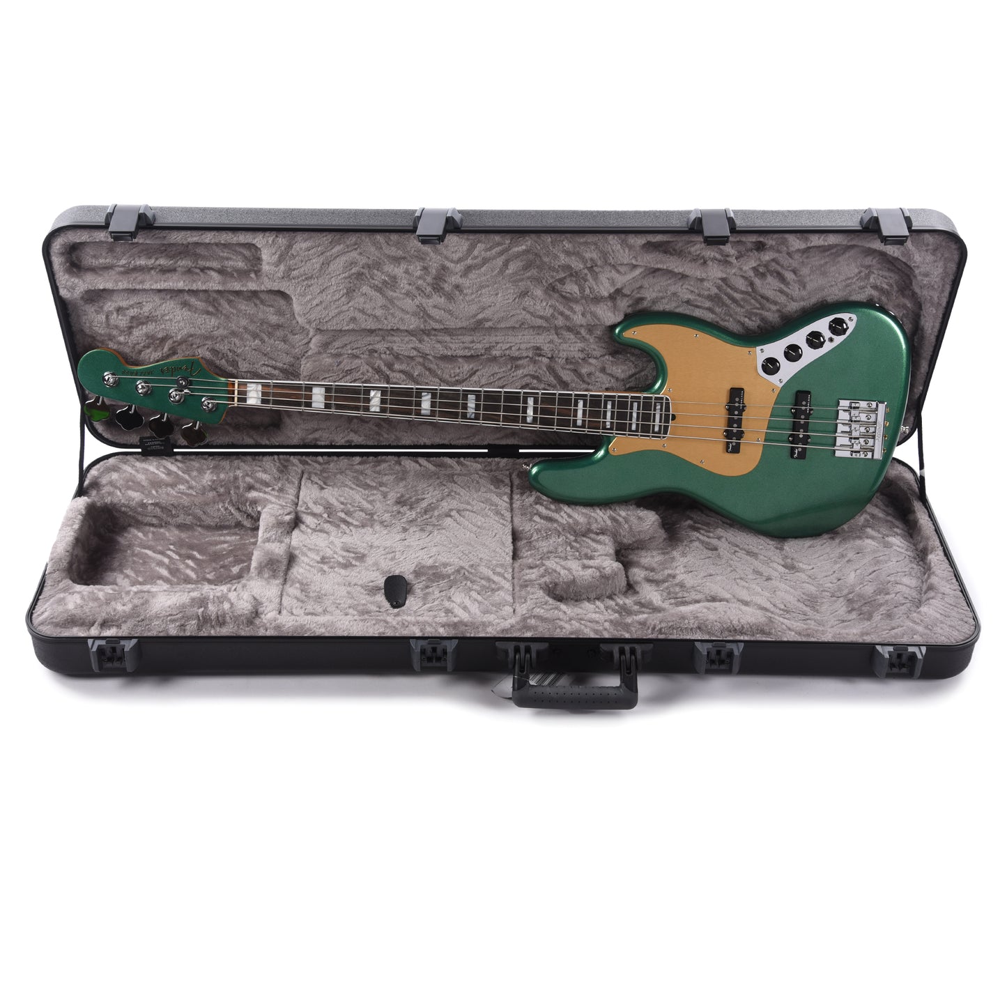 Fender American Ultra Jazz Bass Mystic Pine Green w/Ebony Fingerboard, Anodized Gold Pickguard, & Matching Headcap