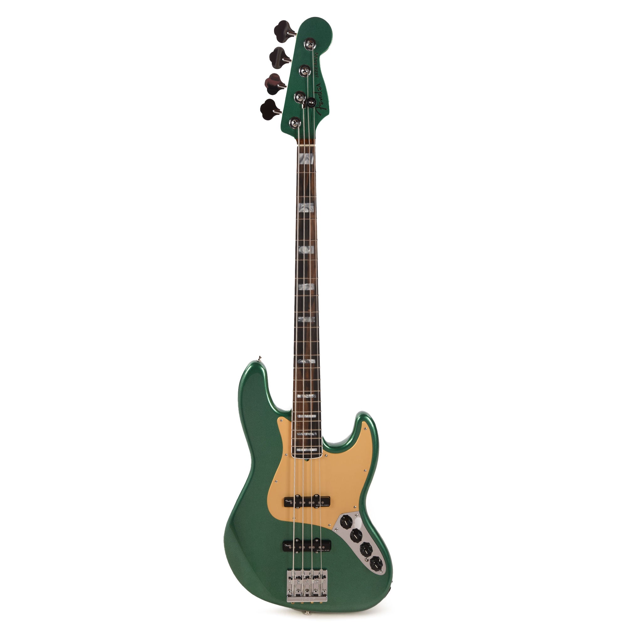 Fender American Ultra Jazz Bass Mystic Pine Green w/Ebony Fingerboard, Anodized Gold Pickguard, & Matching Headcap