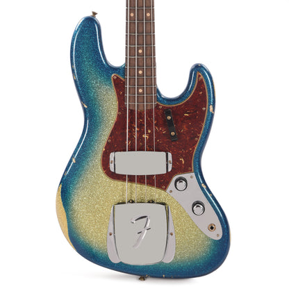 Fender Custom Shop 1960 Jazz Bass Relic Aged Gold Sparkle with Blue Sparkle Burst w/Painted Headcap