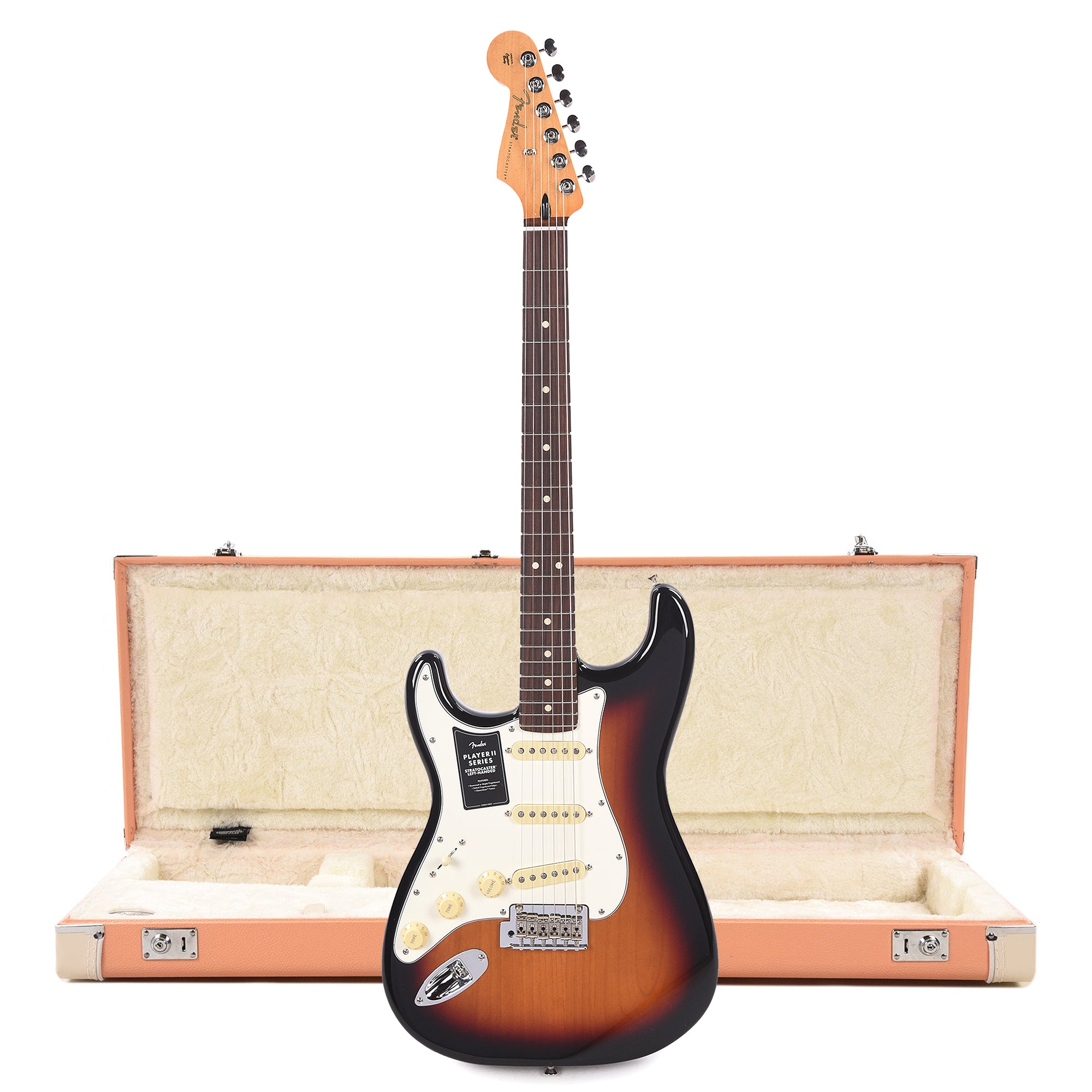 Fender Player II Stratocaster RW 3-Color Sunburst LEFTY and Pacific Peach Hardshell Case Bundle