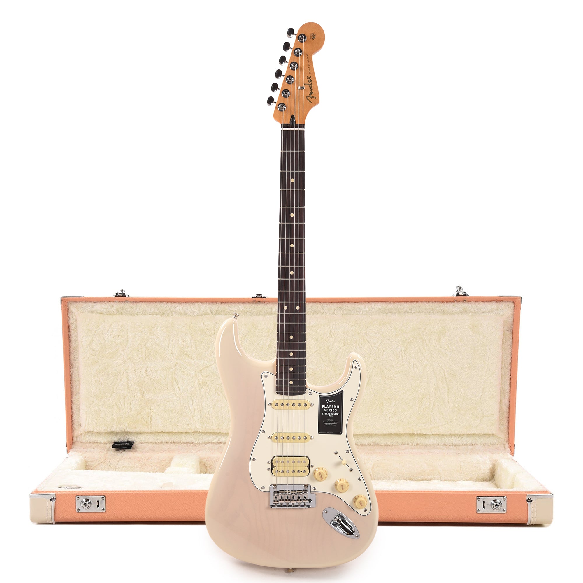 Fender Player II Stratocaster HSS RW White Blonde and Pacific Peach Hardshell Case Bundle