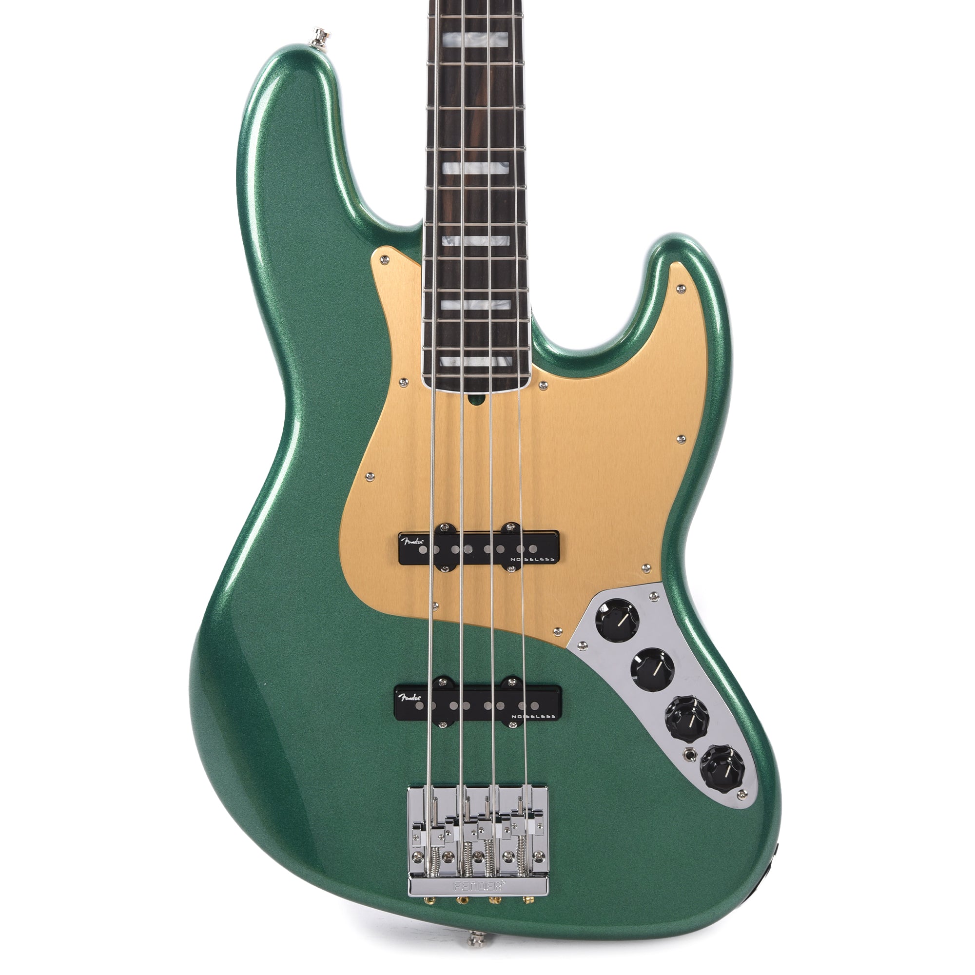 Fender American Ultra Jazz Bass Mystic Pine Green w/Ebony Fingerboard, Anodized Gold Pickguard, & Matching Headcap