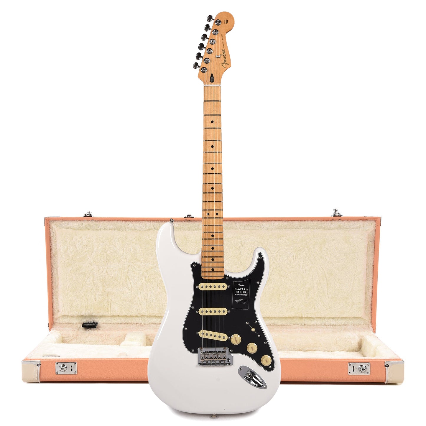 Fender Player II Stratocaster MN Polar White and Pacific Peach Hardshell Case Bundle