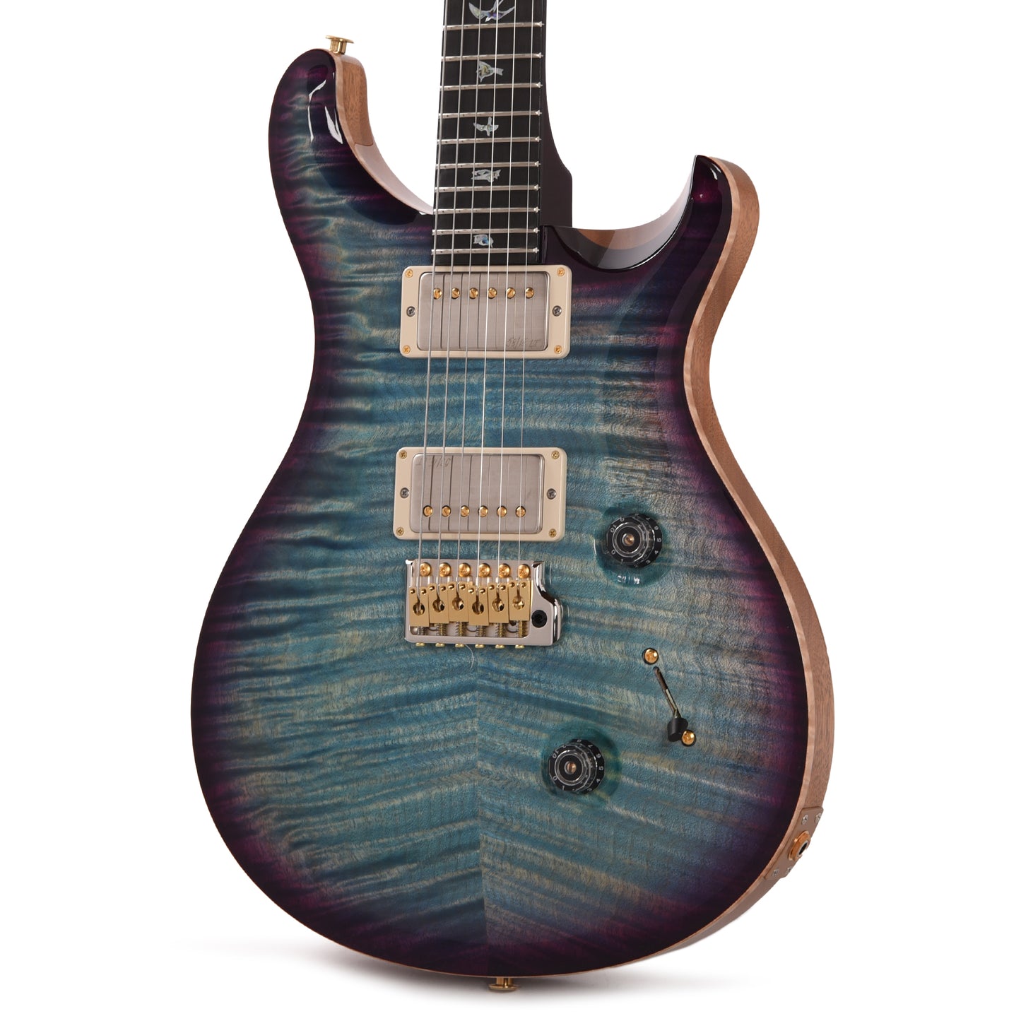 PRS Wood Library Custom 24 Fat Back 10-Top Flame Aquableux Purple Burst w/Figured Stained Neck & African Blackwood Fingerboard