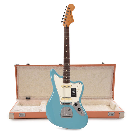 Fender Player II Jaguar RW Aquatone Blue and Pacific Peach Hardshell Case Bundle