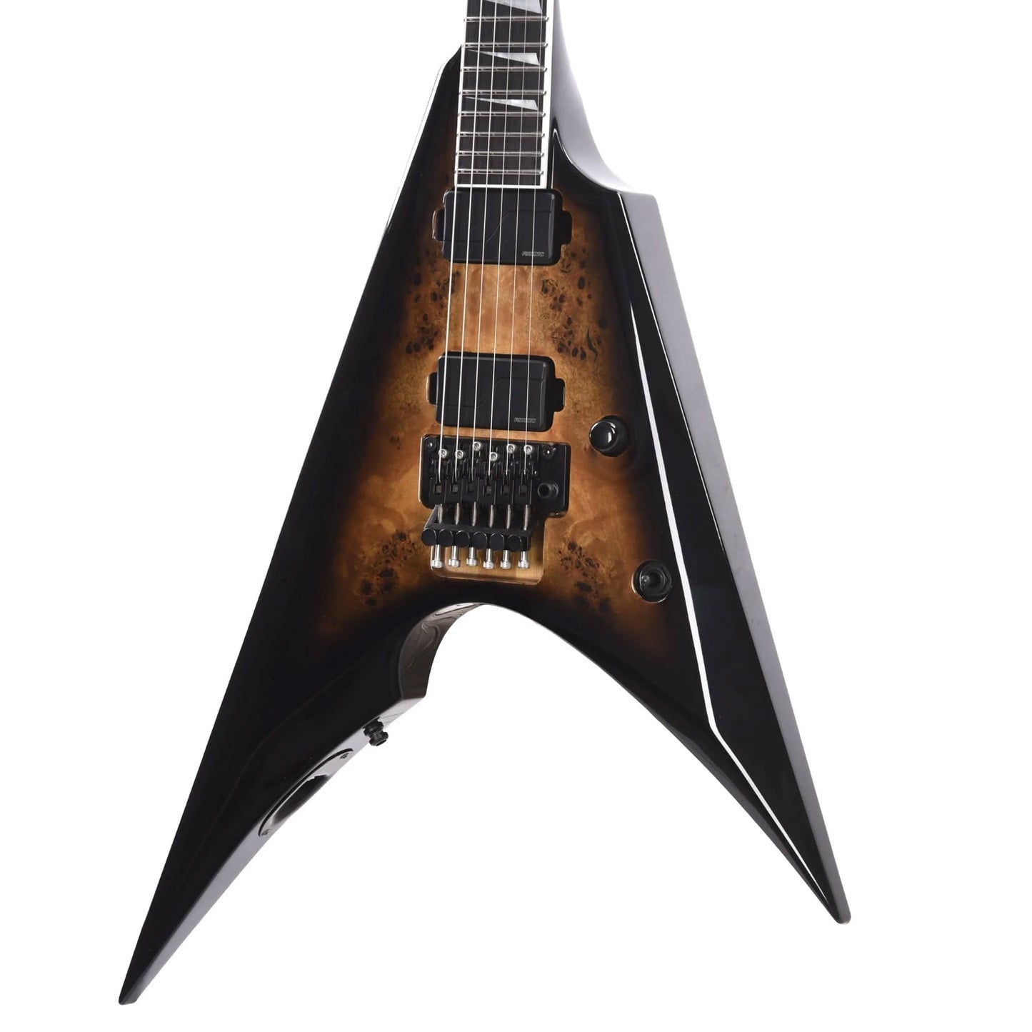 ESP E-II Arrow Burl Maple Nebula Black Burst