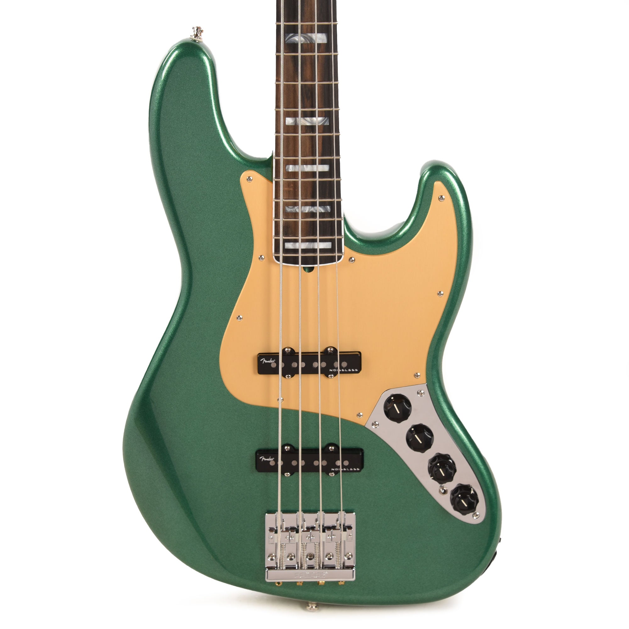 Fender American Ultra Jazz Bass Mystic Pine Green w/Ebony Fingerboard, Anodized Gold Pickguard, & Matching Headcap