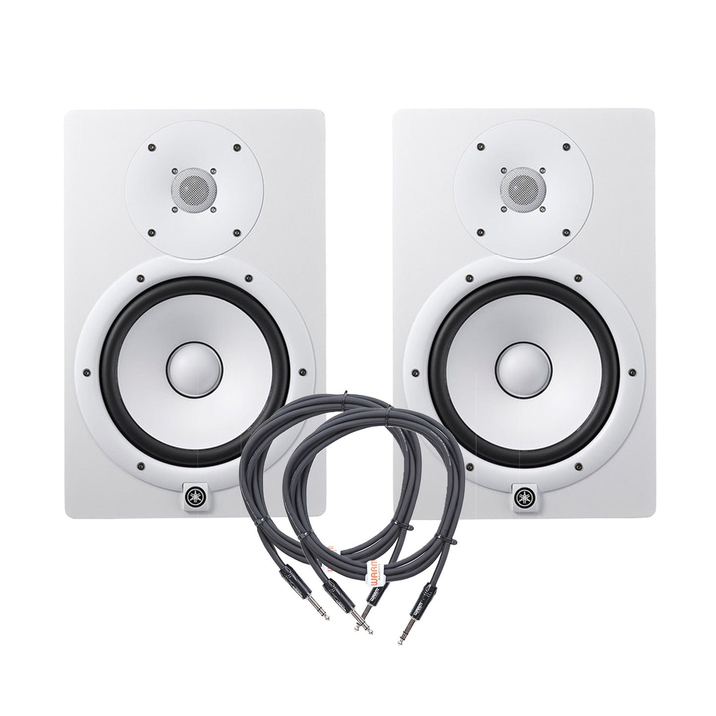 Yamaha HS8i 8" Bi-amplified Studio Monitor White and Warm Audio Pro-TRS-10' Pair Bundle