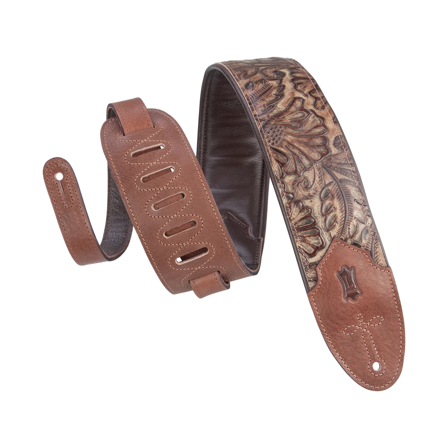 Levy's Sundance Series 3" Wide Embossed Leather Guitar Strap Brown