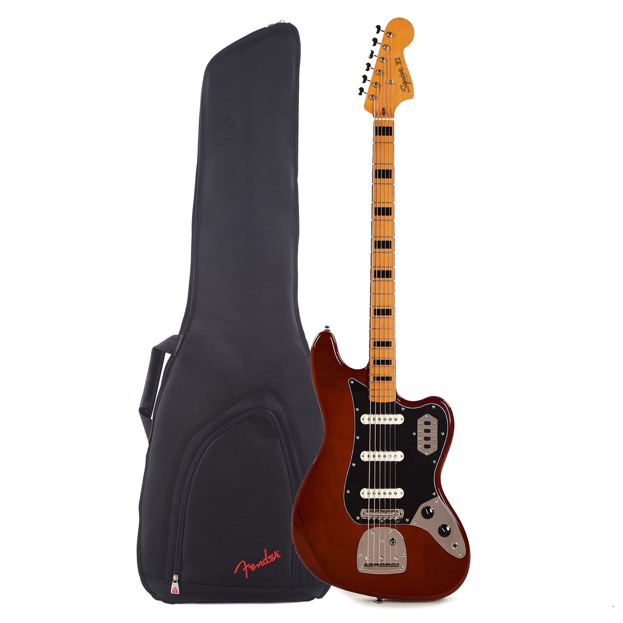 Squier Classic Vibe Bass VI Walnut w/Black Blocks/Binding & 3-Ply Black Pickguard and FBSS-610 Short Scale Bass Gig Bag Bundle