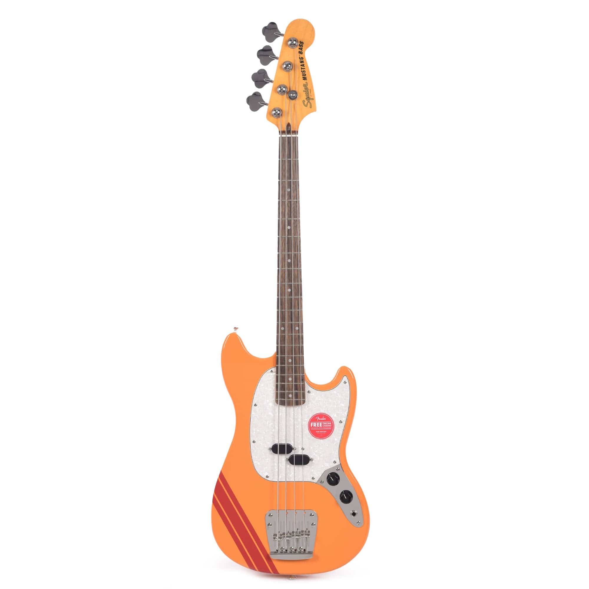 Squier Classic Vibe '60s Competition Mustang Bass Capri Orange w/Dakota Red Stripe Bass Guitars / 4-String