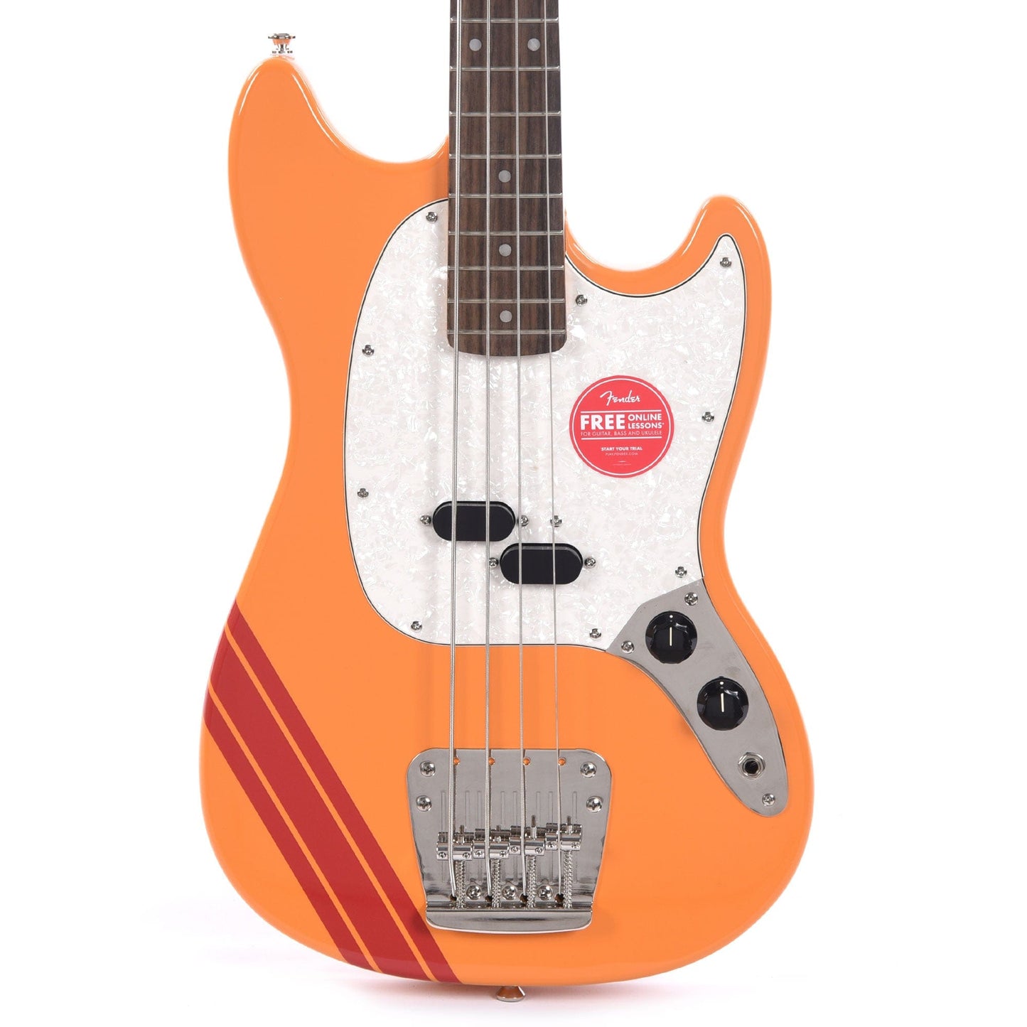 Squier Classic Vibe '60s Competition Mustang Bass Capri Orange w/Dakota Red Stripe Bass Guitars / 4-String