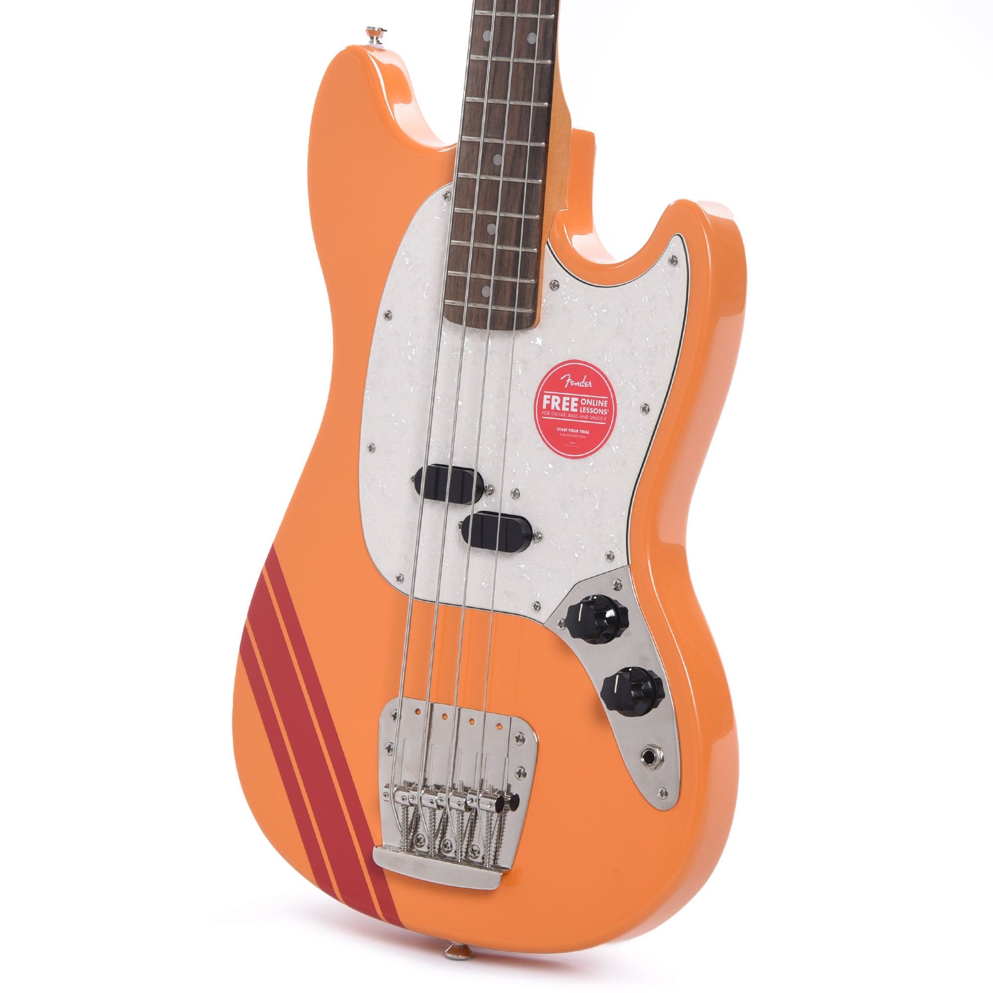 Squier Classic Vibe '60s Competition Mustang Bass Capri Orange w/Dakota Red Stripe Bass Guitars / 4-String