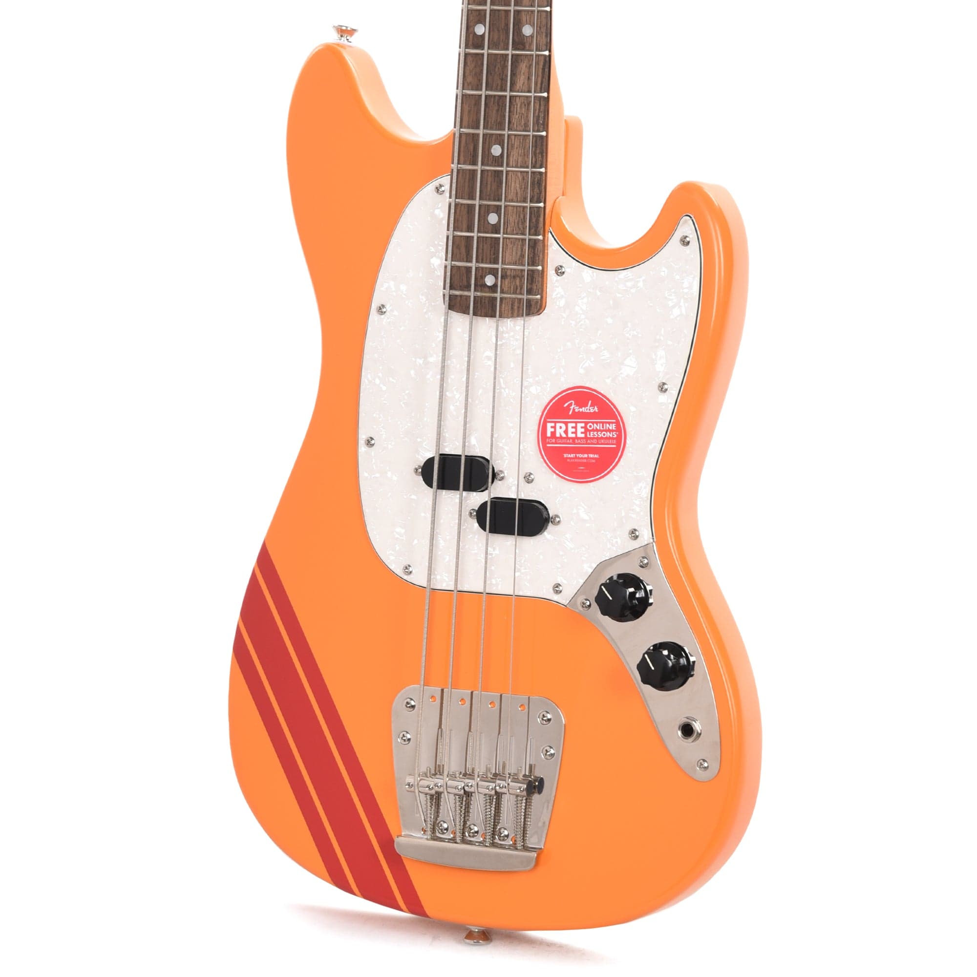 Squier Classic Vibe '60s Competition Mustang Bass Capri Orange w/Dakota Red Stripe Bass Guitars / 4-String