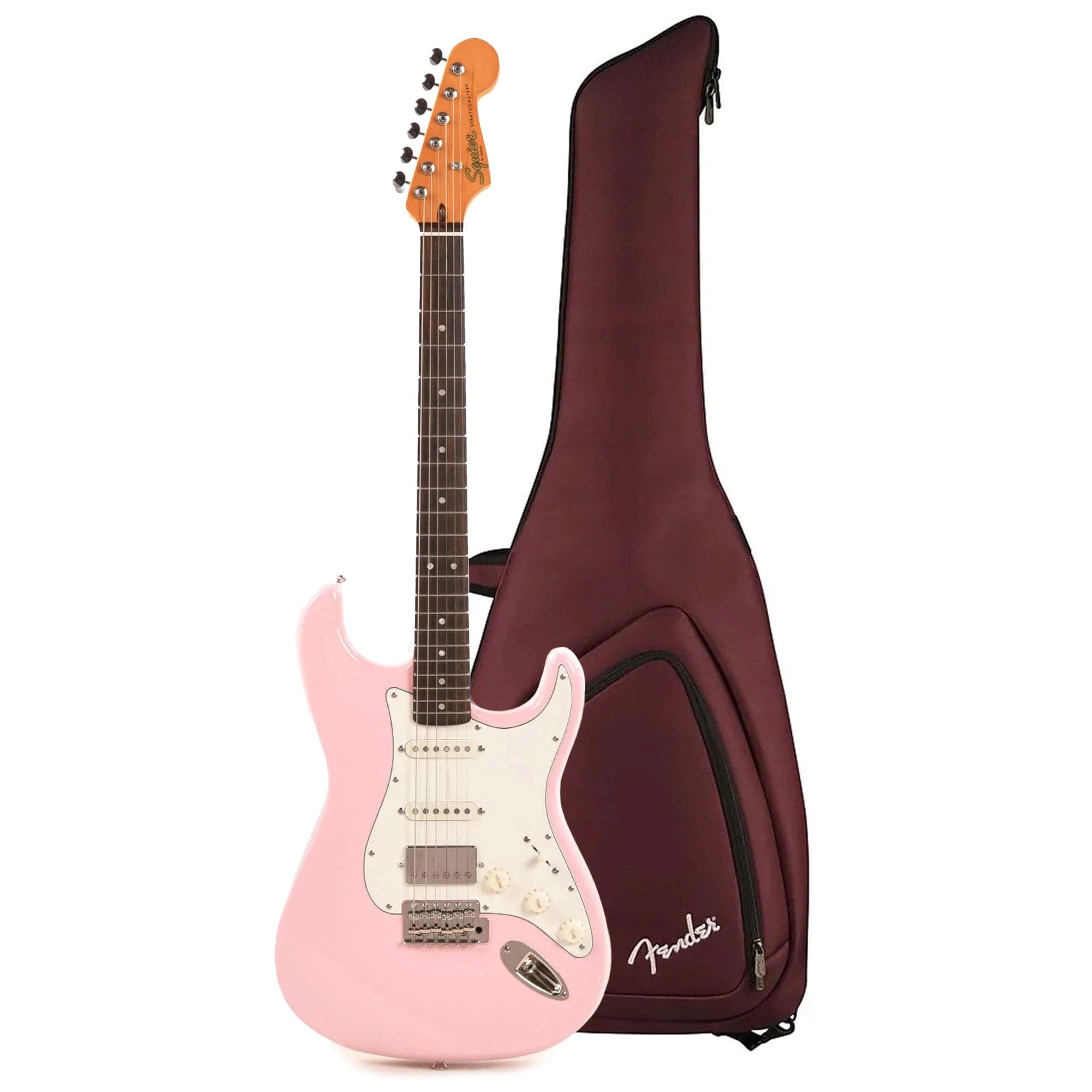 Squier Classic Vibe 60s Stratocaster HSS Shell Pink and FE-610 Oxblood Gig Bag Bundle Electric Guitars / Solid Body