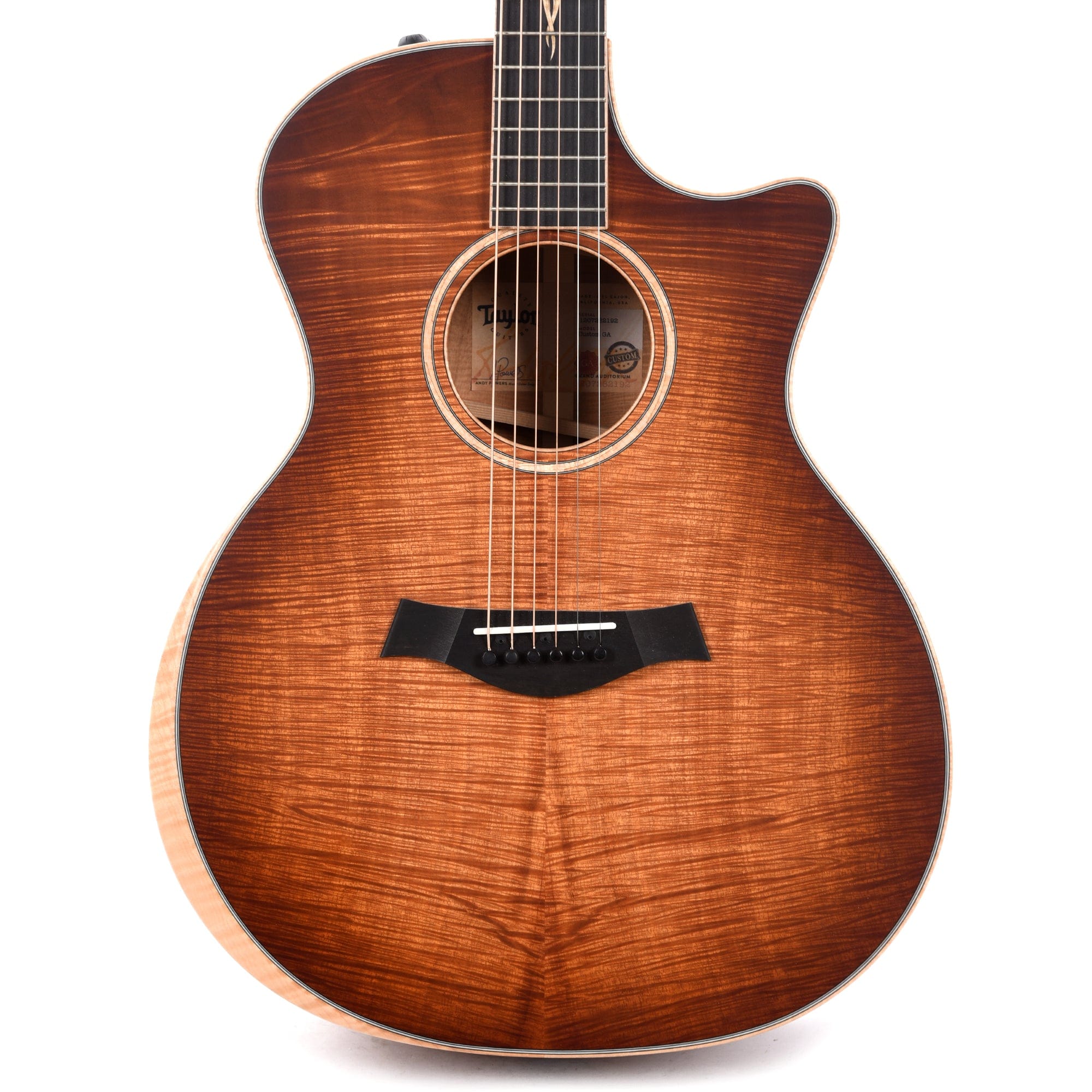 Taylor Custom Grand Auditorium Master Grade Koa Satin Shaded Edgeburst w/Figured Maple Binding & Bouquet Inlay Acoustic Guitars / OM and Auditorium