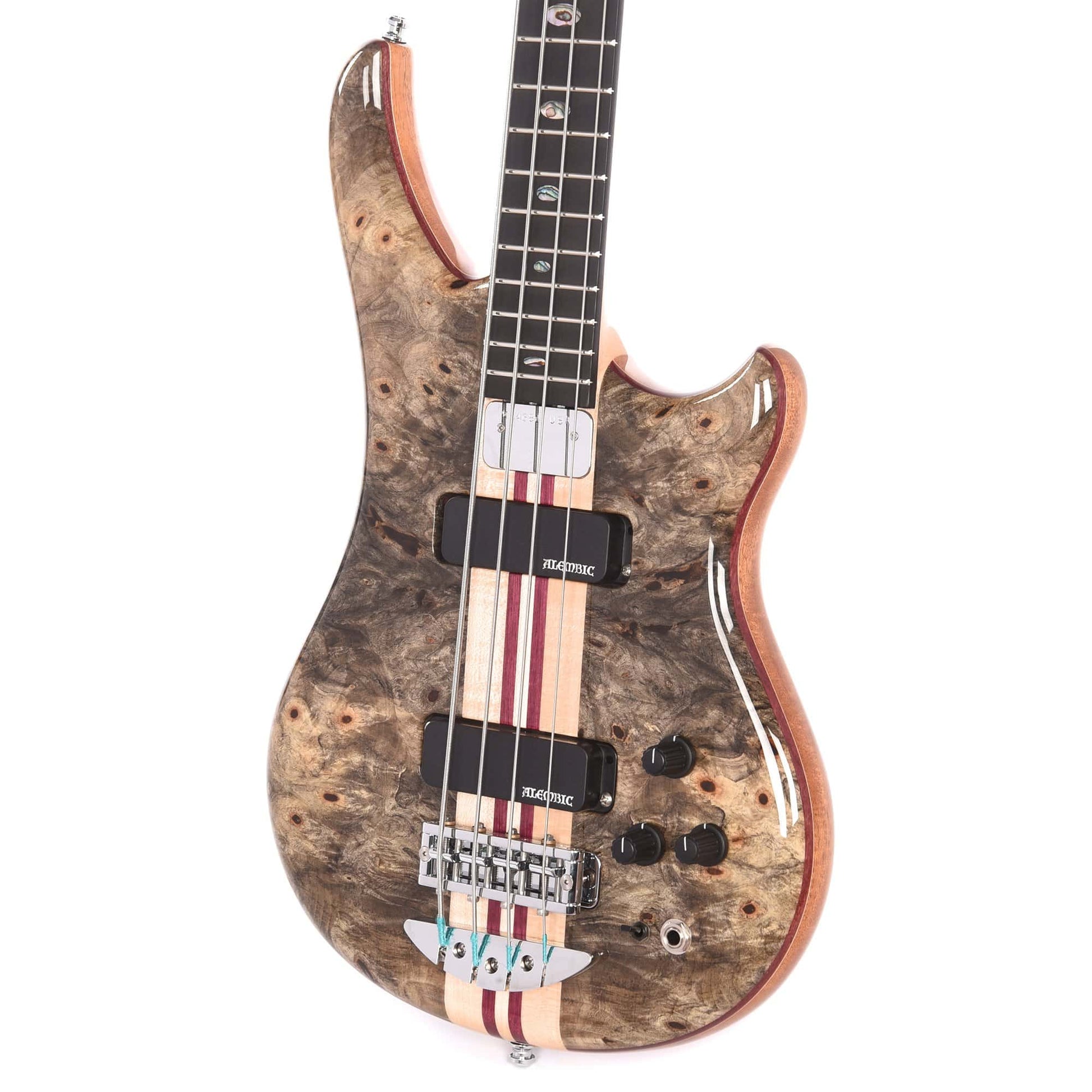 Alembic Essence 4-String Long-Scale Buckeye Top w/Blue Side LEDs, Chrome Plating, & Mahogany Backplates Bass Guitars / 4-String