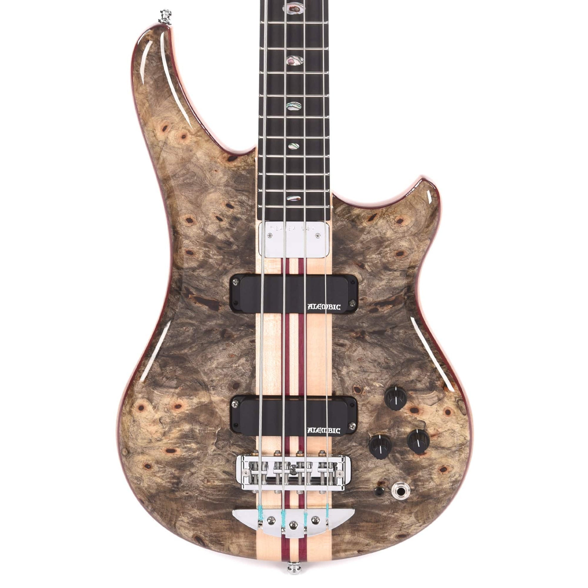 Alembic Essence 4-String Long-Scale Buckeye Top w/Blue Side LEDs, Chrome Plating, & Mahogany Backplates Bass Guitars / 4-String